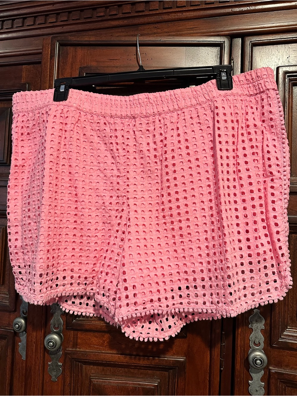 Lilly Pulitzer Pink Eyelet Crochet Shorts with knit shorts liner